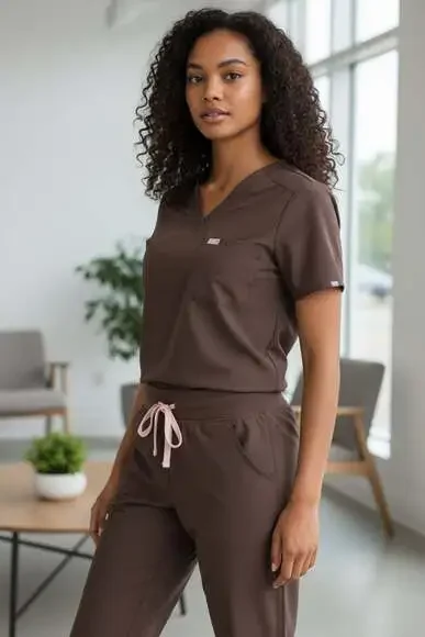 Figs Women's Chocolate Scrub Set, V-Neck Top & Jogger Pants top M top S bottom. - Picture 5 of 5